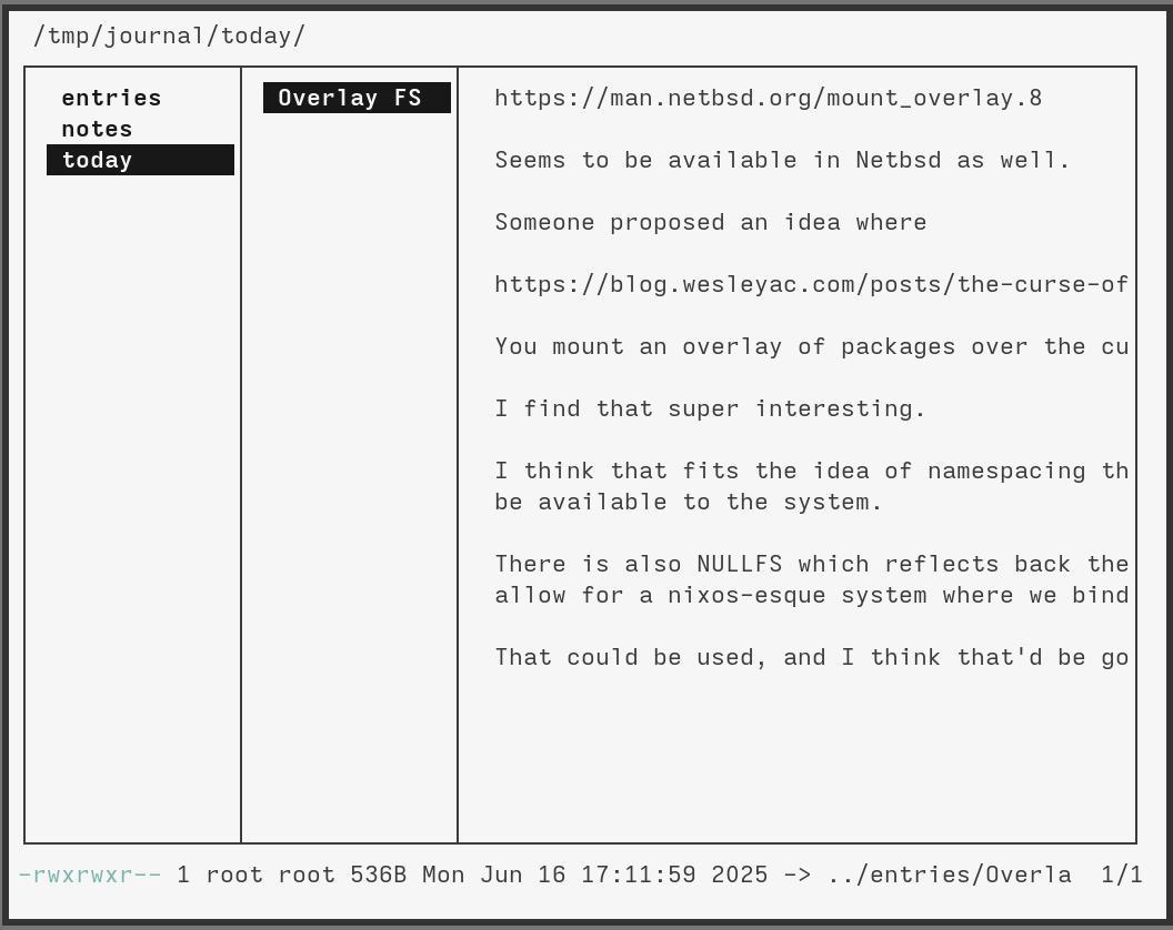Terminal program lf running showing two directories and a file